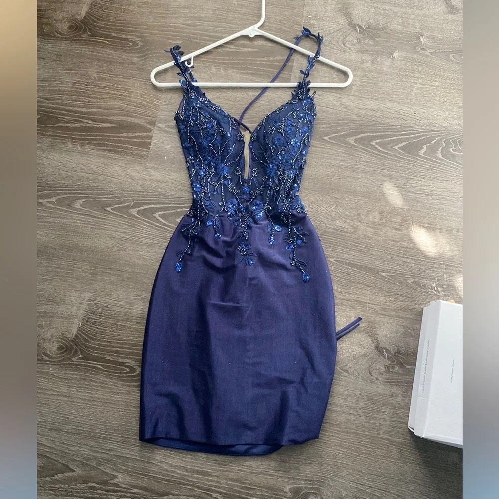 Navy blue beaded dress - Picture 1 of 4